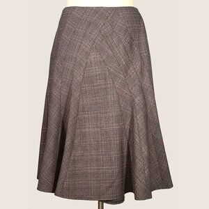 Anne Klein Brown Plaid Tweed Look Pieced Tiered Stretch Suiting Skirt Size 10